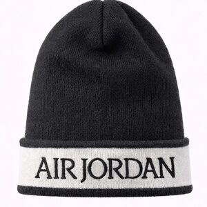 Air Jordan Black & White Knit Cuffed Beanie Hat – One Size